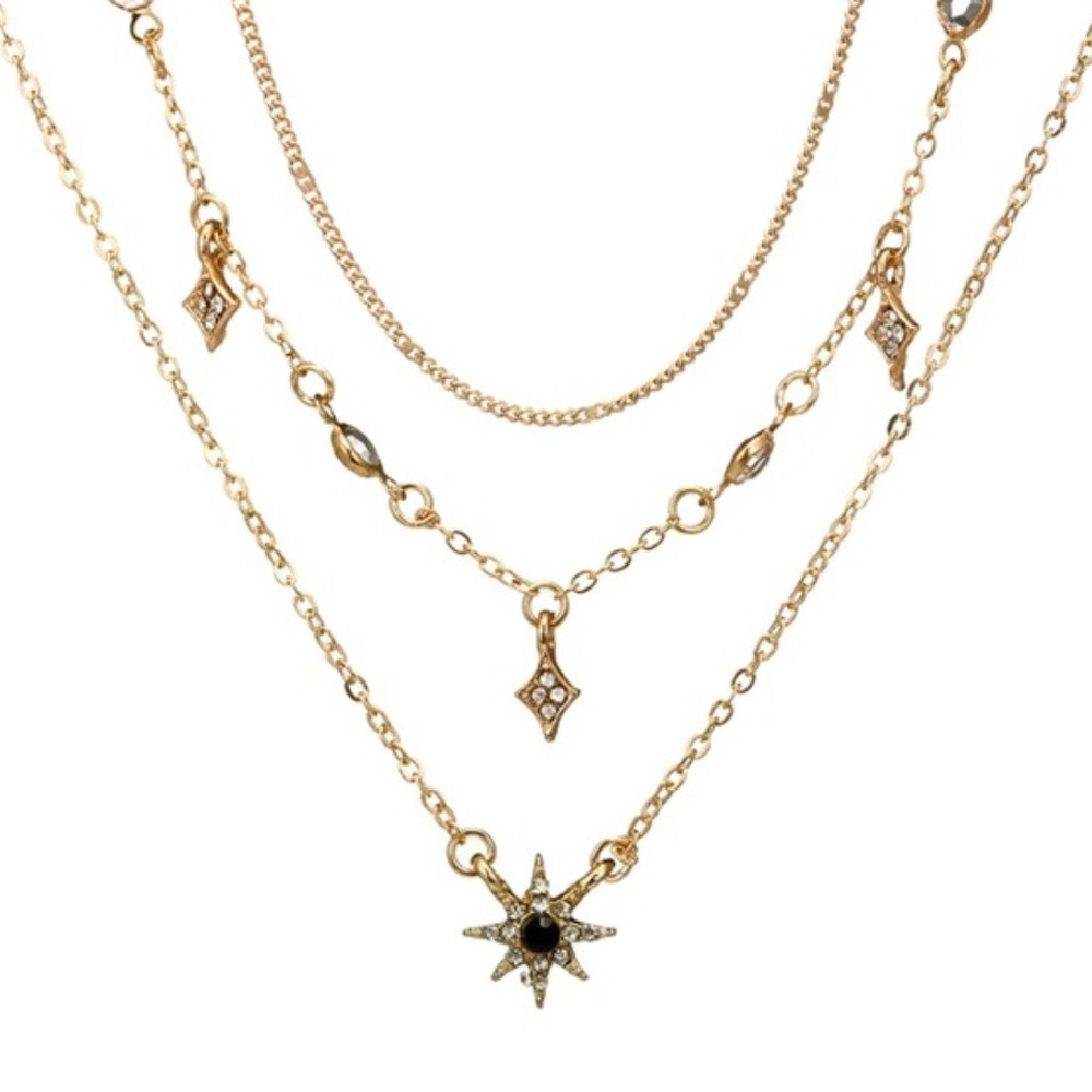 dainty necklace layered gold pendant chain star - Picture 2 of 2
